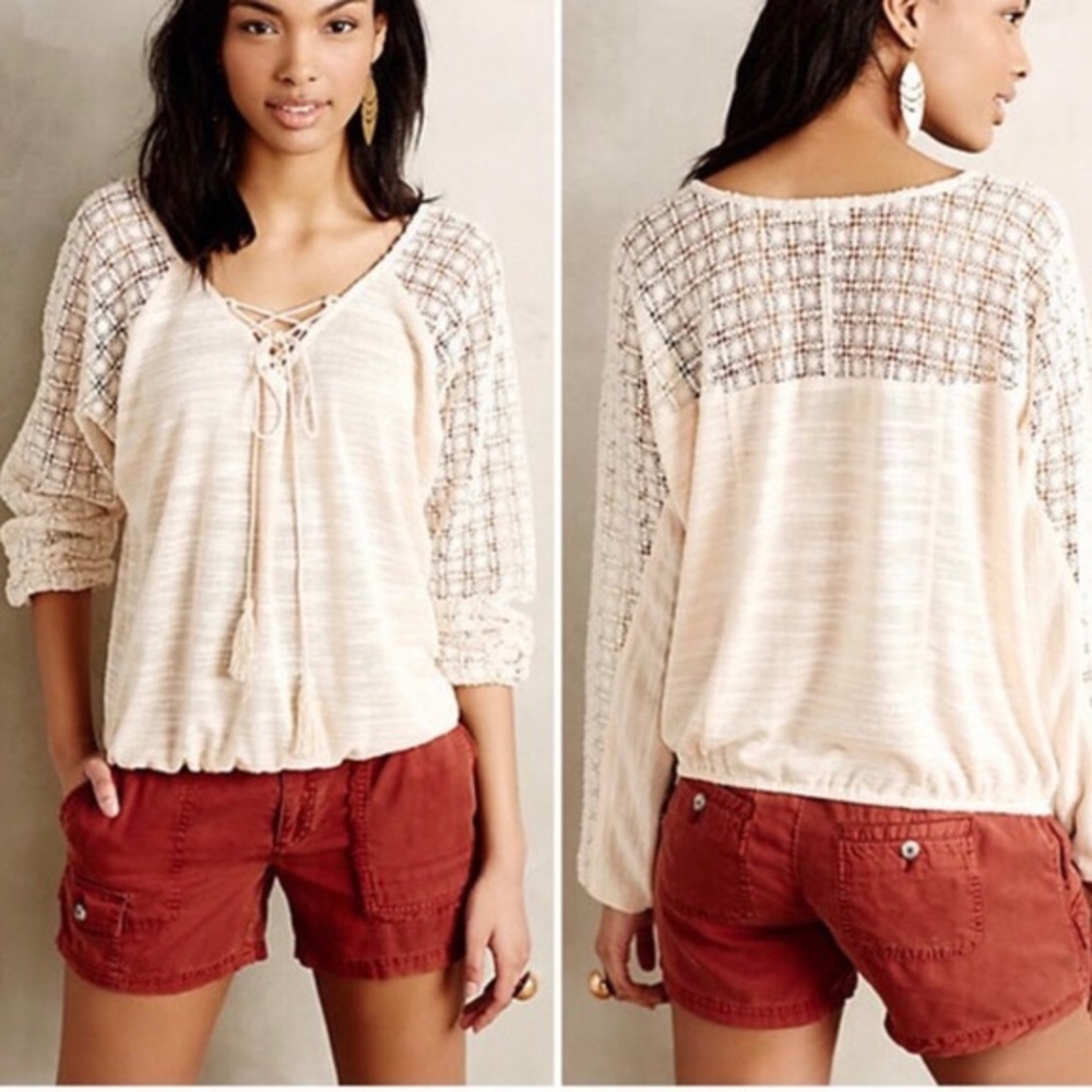 Anthropologie Long Sleeve Crochet Top
